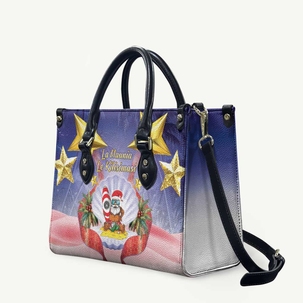 American Samoa Christmas Leather Bag Seashell Santa Beach Vibes LT05 Navy - Polynesian Pride