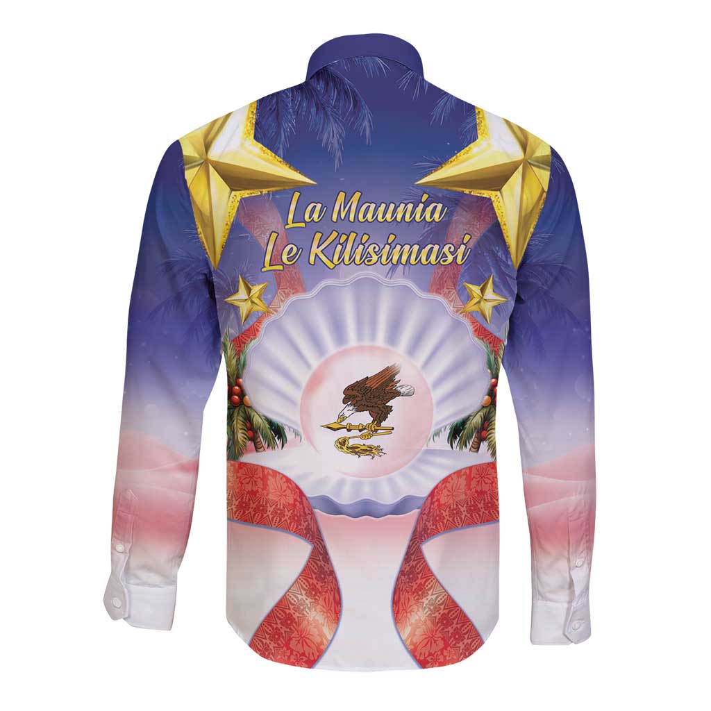 American Samoa Christmas Long Sleeve Button Shirt Seashell Santa Beach Vibes LT05 - Polynesian Pride