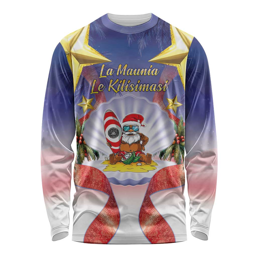 American Samoa Christmas Long Sleeve Shirt Seashell Santa Beach Vibes LT05 Unisex Navy - Polynesian Pride