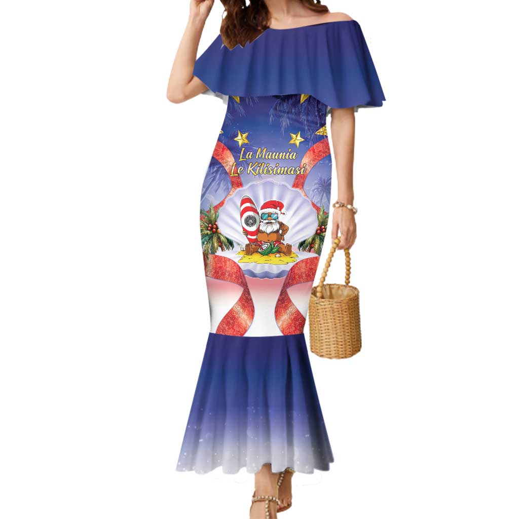 American Samoa Christmas Mermaid Dress Seashell Santa Beach Vibes LT05 Women Navy - Polynesian Pride
