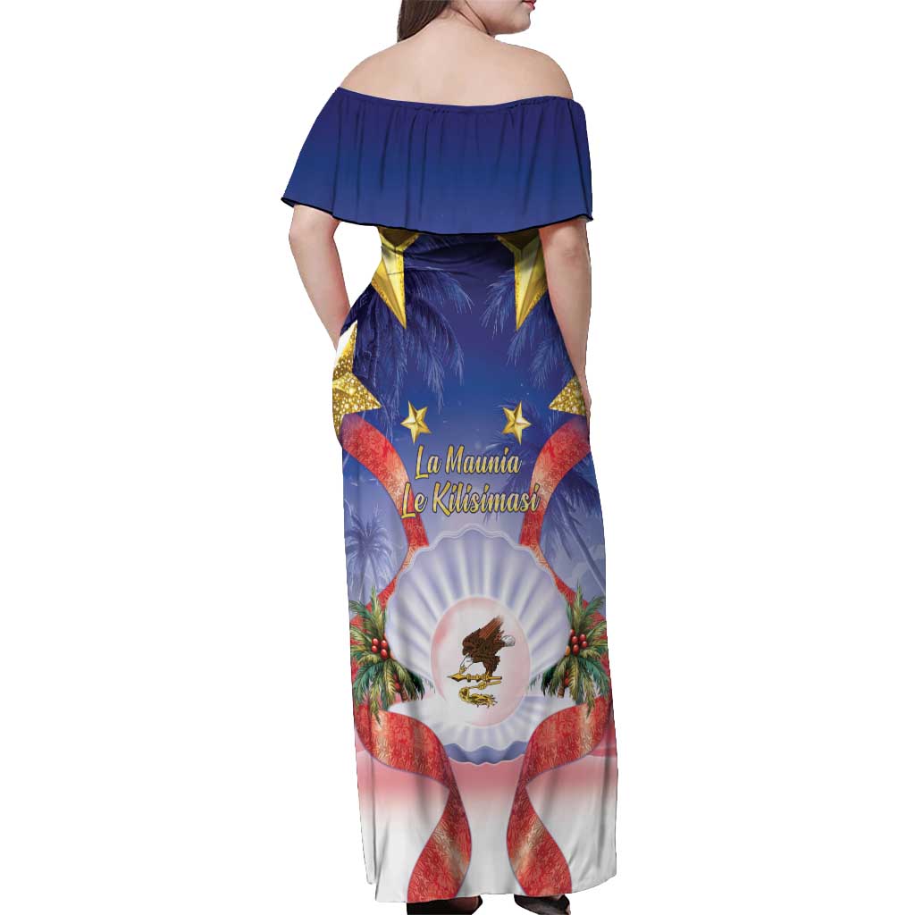 American Samoa Christmas Off Shoulder Maxi Dress Seashell Santa Beach Vibes LT05 - Polynesian Pride