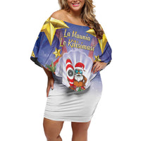 American Samoa Christmas Off Shoulder Short Dress Seashell Santa Beach Vibes LT05 Women Navy - Polynesian Pride