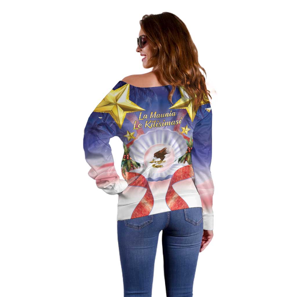 American Samoa Christmas Off Shoulder Sweater Seashell Santa Beach Vibes - Polynesian Pride