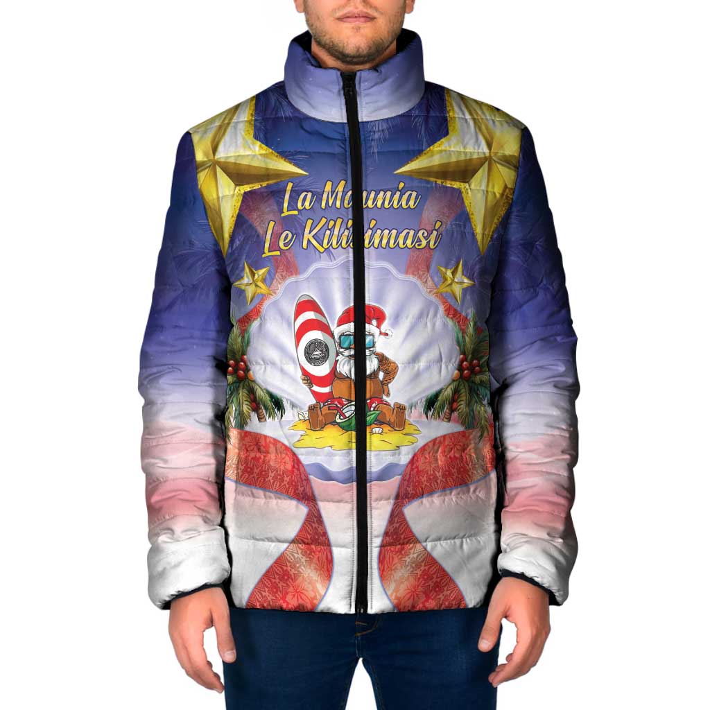 American Samoa Christmas Padded Jacket Seashell Santa Beach Vibes LT05 Men Navy - Polynesian Pride