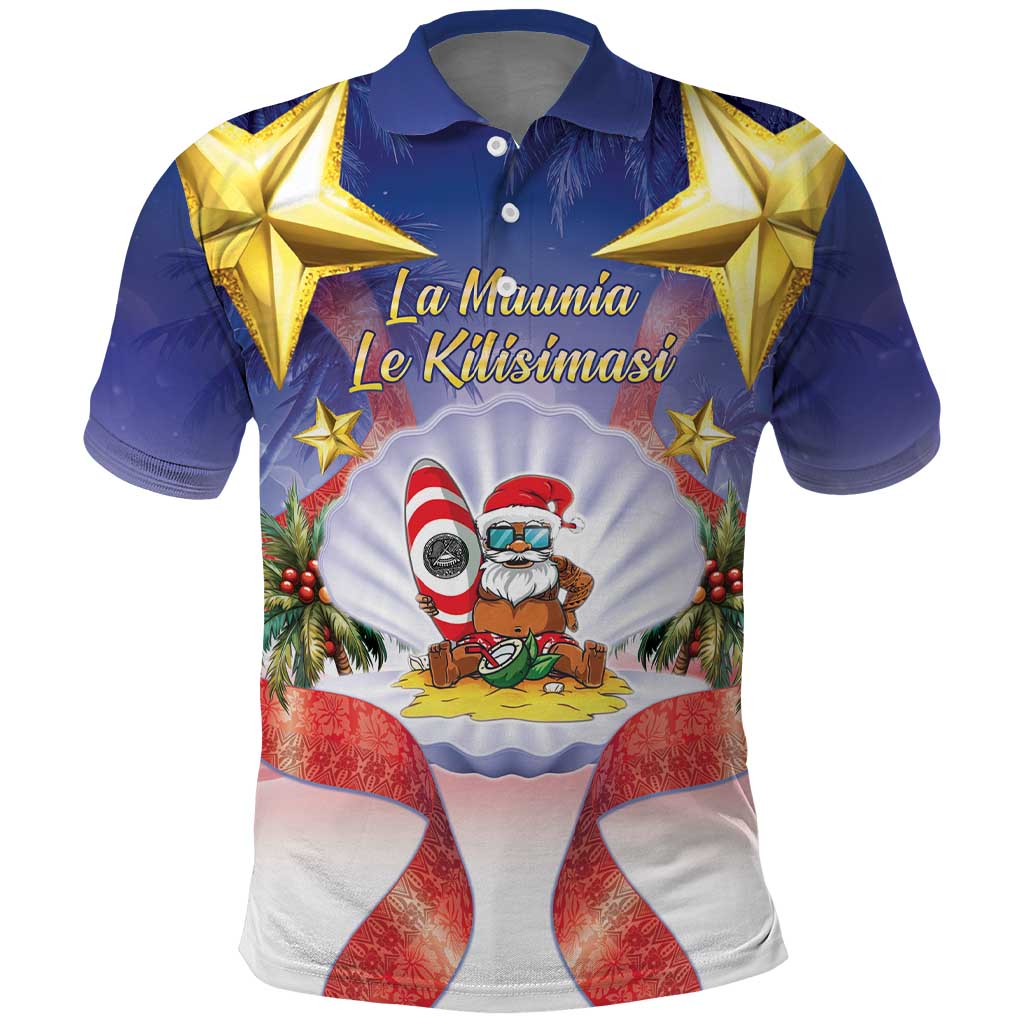 American Samoa Christmas Polo Shirt Seashell Santa Beach Vibes LT05 Navy - Polynesian Pride