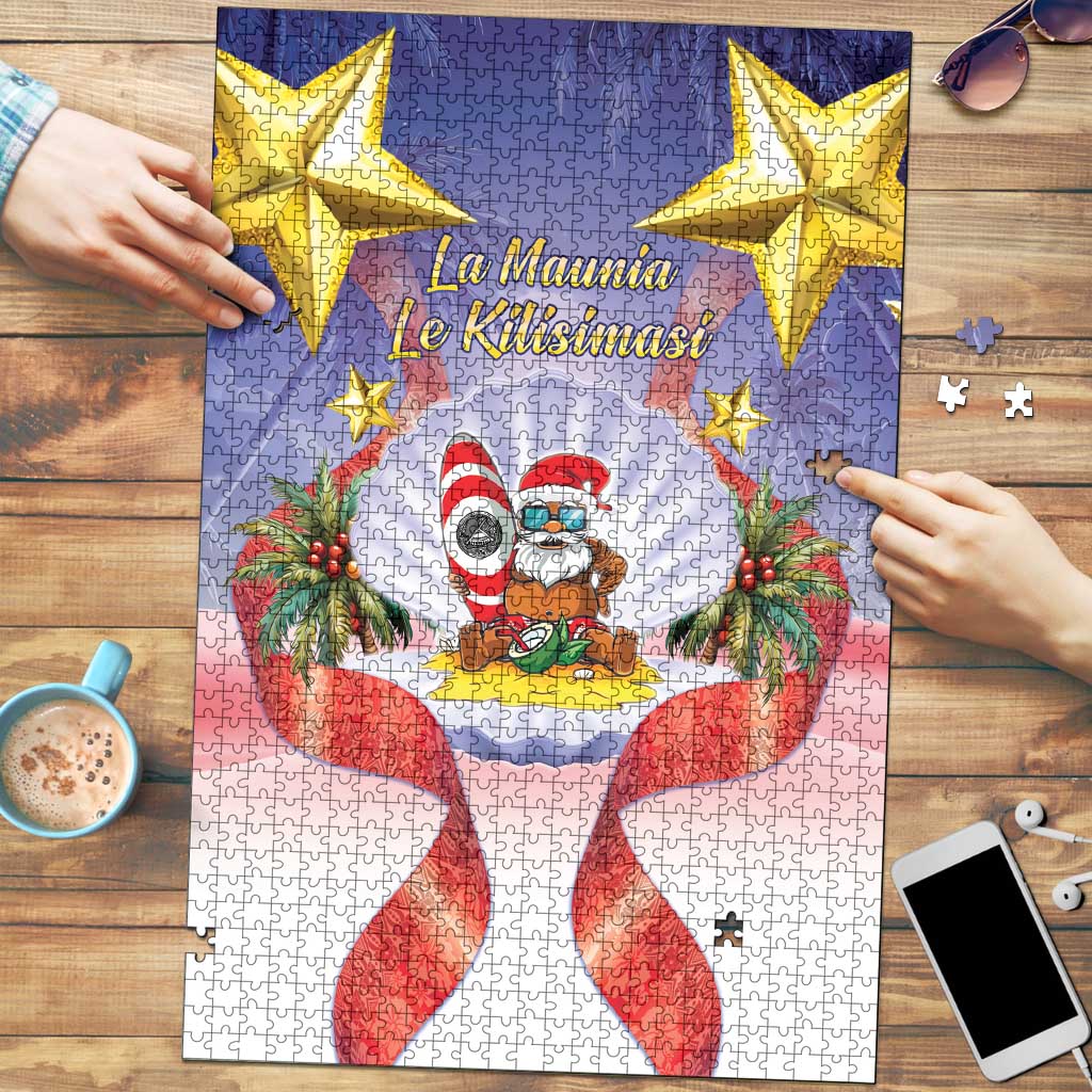 American Samoa Christmas Puzzle Seashell Santa Beach Vibes LT05 Navy - Polynesian Pride