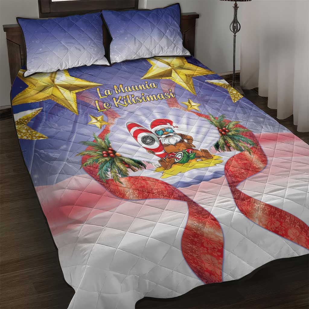 American Samoa Christmas Quilt Bed Set Seashell Santa Beach Vibes LT05 Navy - Polynesian Pride