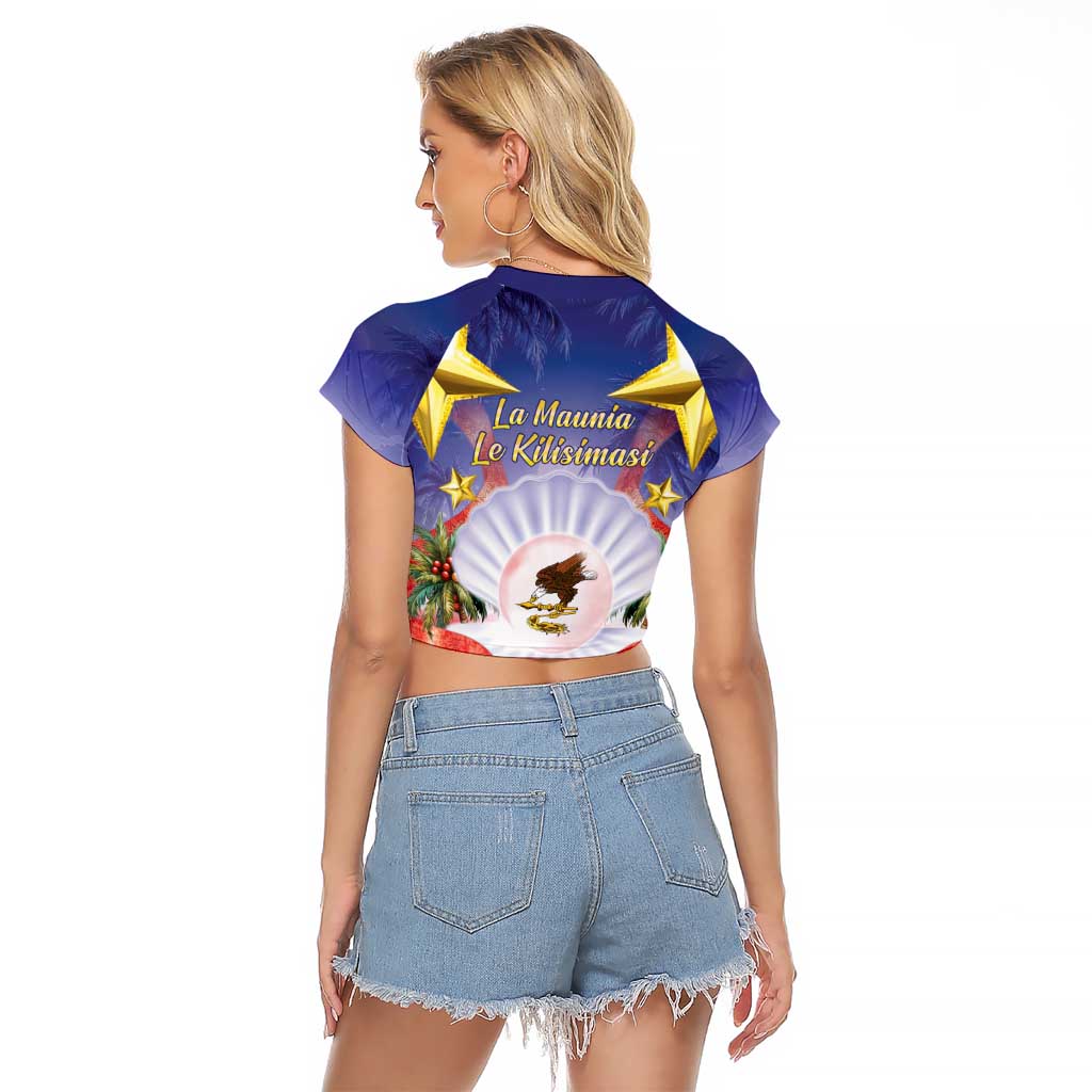 American Samoa Christmas Raglan Cropped T Shirt Seashell Santa Beach Vibes LT05 - Polynesian Pride