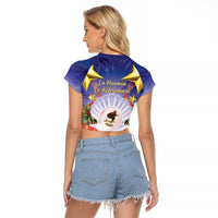American Samoa Christmas Raglan Cropped T Shirt Seashell Santa Beach Vibes LT05 - Polynesian Pride