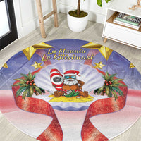 American Samoa Christmas Round Carpet Seashell Santa Beach Vibes LT05 Navy - Polynesian Pride