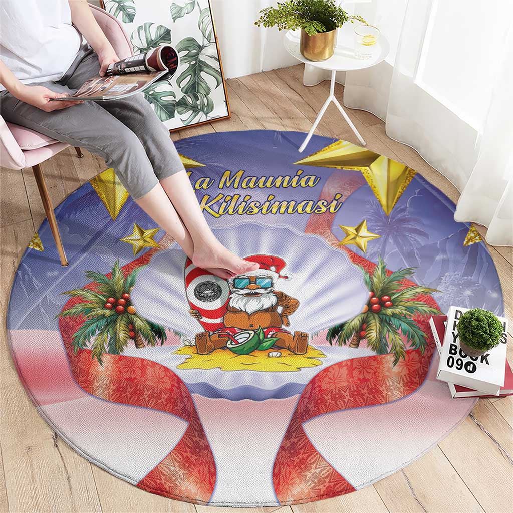 American Samoa Christmas Round Carpet Seashell Santa Beach Vibes LT05 - Polynesian Pride