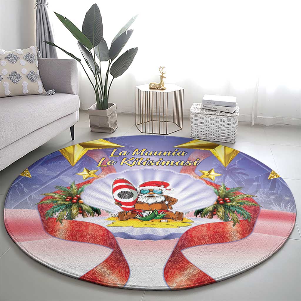 American Samoa Christmas Round Carpet Seashell Santa Beach Vibes LT05 - Polynesian Pride