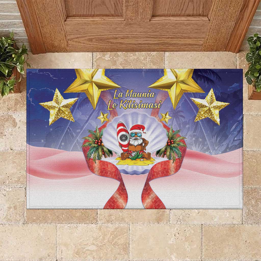 American Samoa Christmas Rubber Doormat Seashell Santa Beach Vibes LT05 Navy - Polynesian Pride