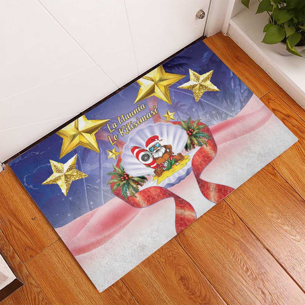 American Samoa Christmas Rubber Doormat Seashell Santa Beach Vibes LT05 - Polynesian Pride