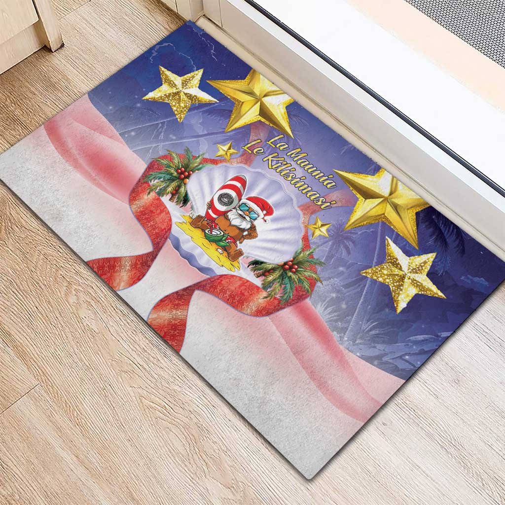 American Samoa Christmas Rubber Doormat Seashell Santa Beach Vibes LT05 - Polynesian Pride