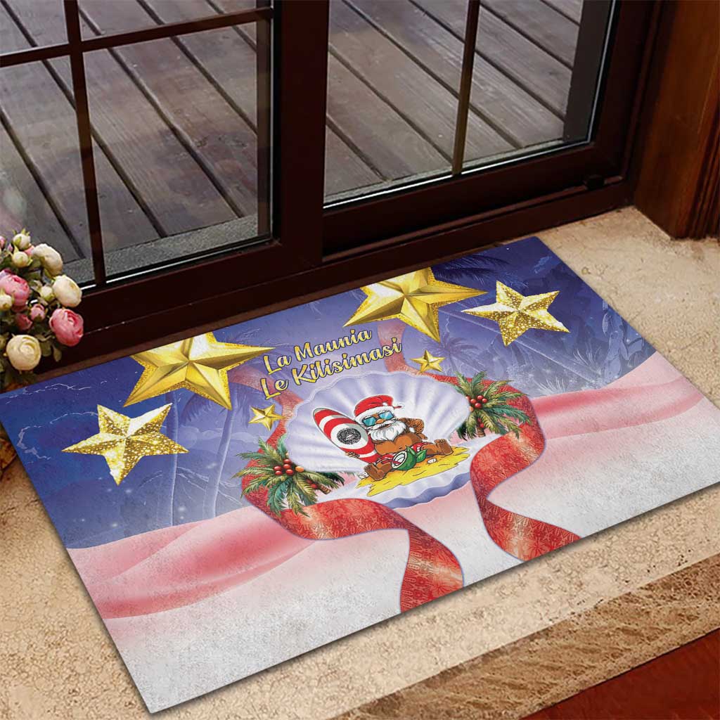 American Samoa Christmas Rubber Doormat Seashell Santa Beach Vibes LT05 - Polynesian Pride