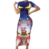 American Samoa Christmas Short Sleeve Bodycon Dress Seashell Santa Beach Vibes LT05 Long Dress Navy - Polynesian Pride