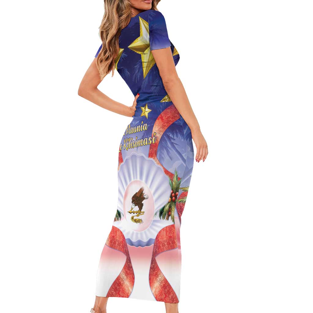 American Samoa Christmas Short Sleeve Bodycon Dress Seashell Santa Beach Vibes LT05 - Polynesian Pride