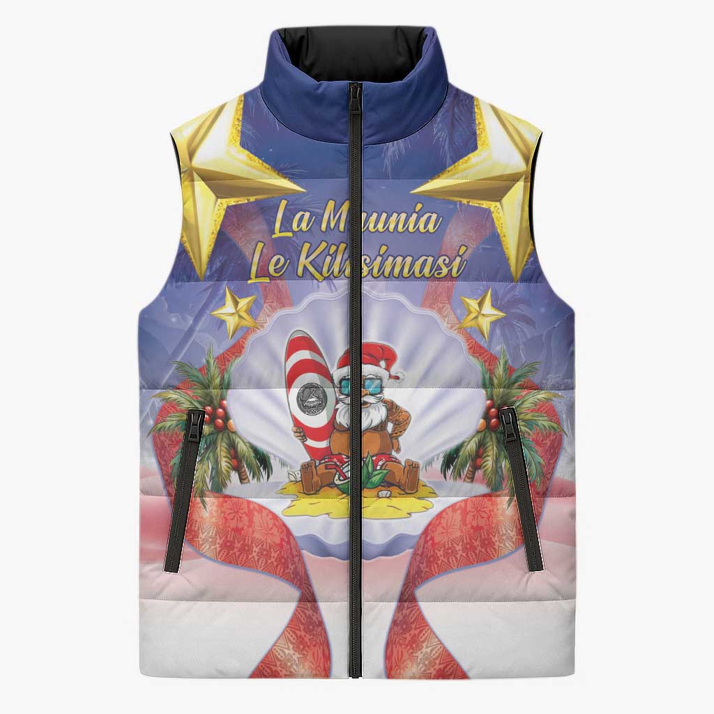 American Samoa Christmas Sleeveless Puffer Jacket Seashell Santa Beach Vibes LT05 Unisex Navy - Polynesian Pride