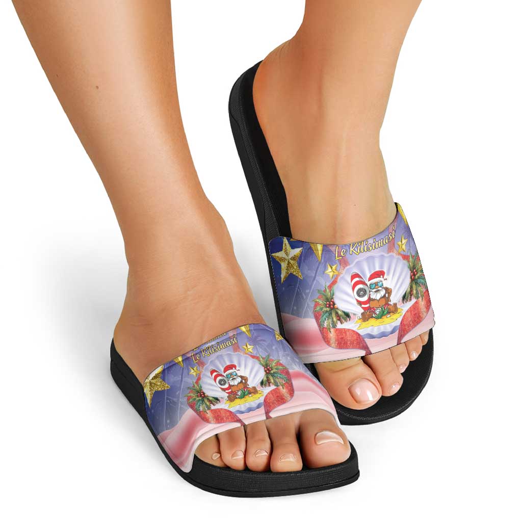 American Samoa Christmas Slide Sandals Seashell Santa Beach Vibes - Polynesian Pride