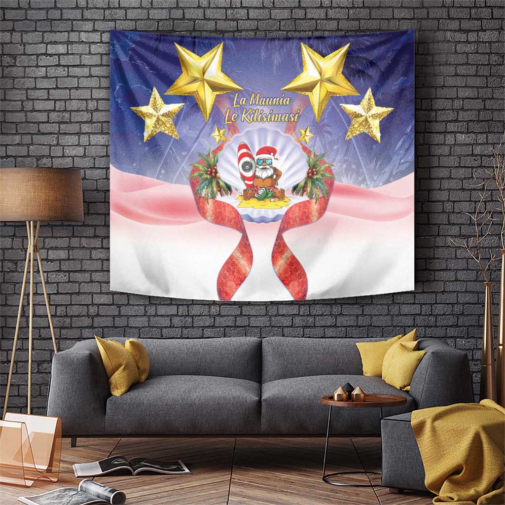 American Samoa Christmas Tapestry Seashell Santa Beach Vibes LT05 Navy - Polynesian Pride