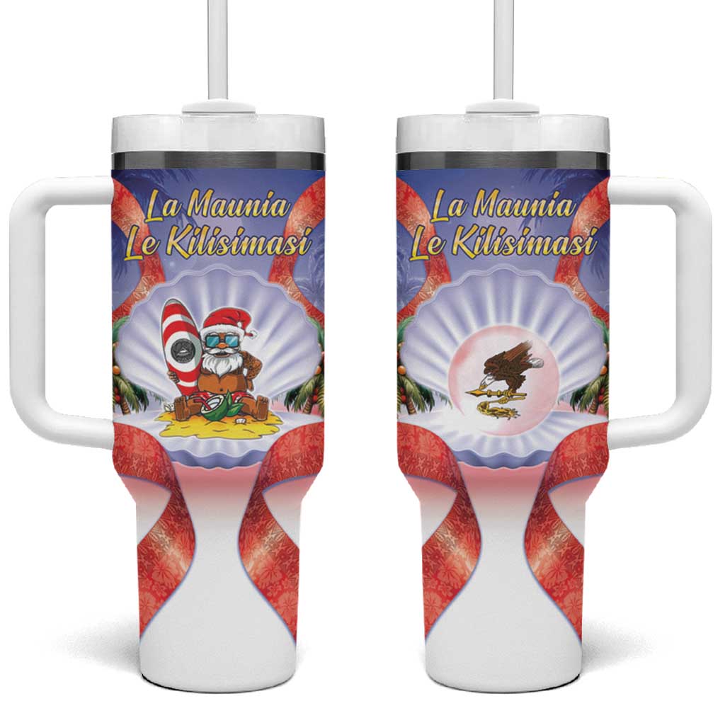American Samoa Christmas Tumbler With Handle Seashell Santa Beach Vibes LT05 One Size: 40 oz Navy - Polynesian Pride