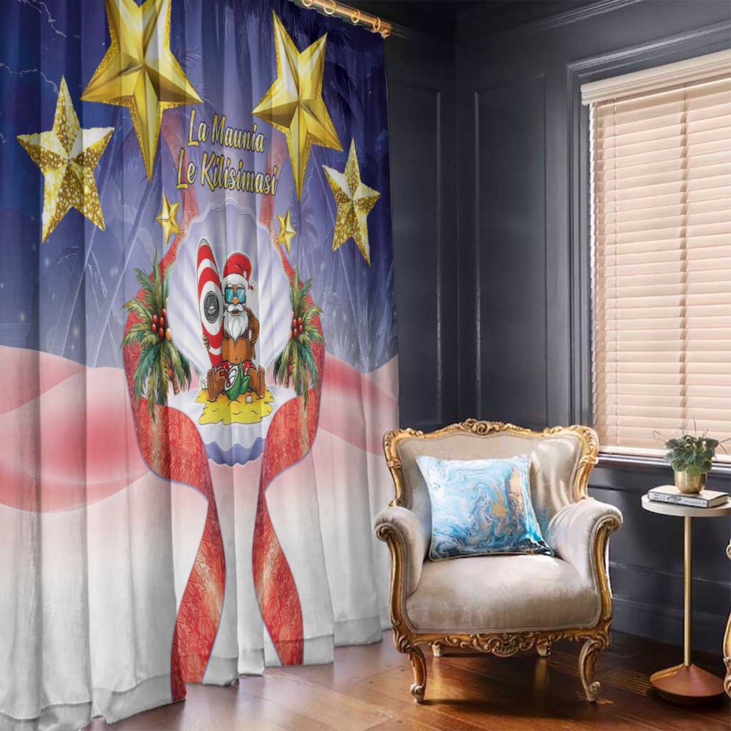 American Samoa Christmas Window Curtain Seashell Santa Beach Vibes LT05 - Polynesian Pride