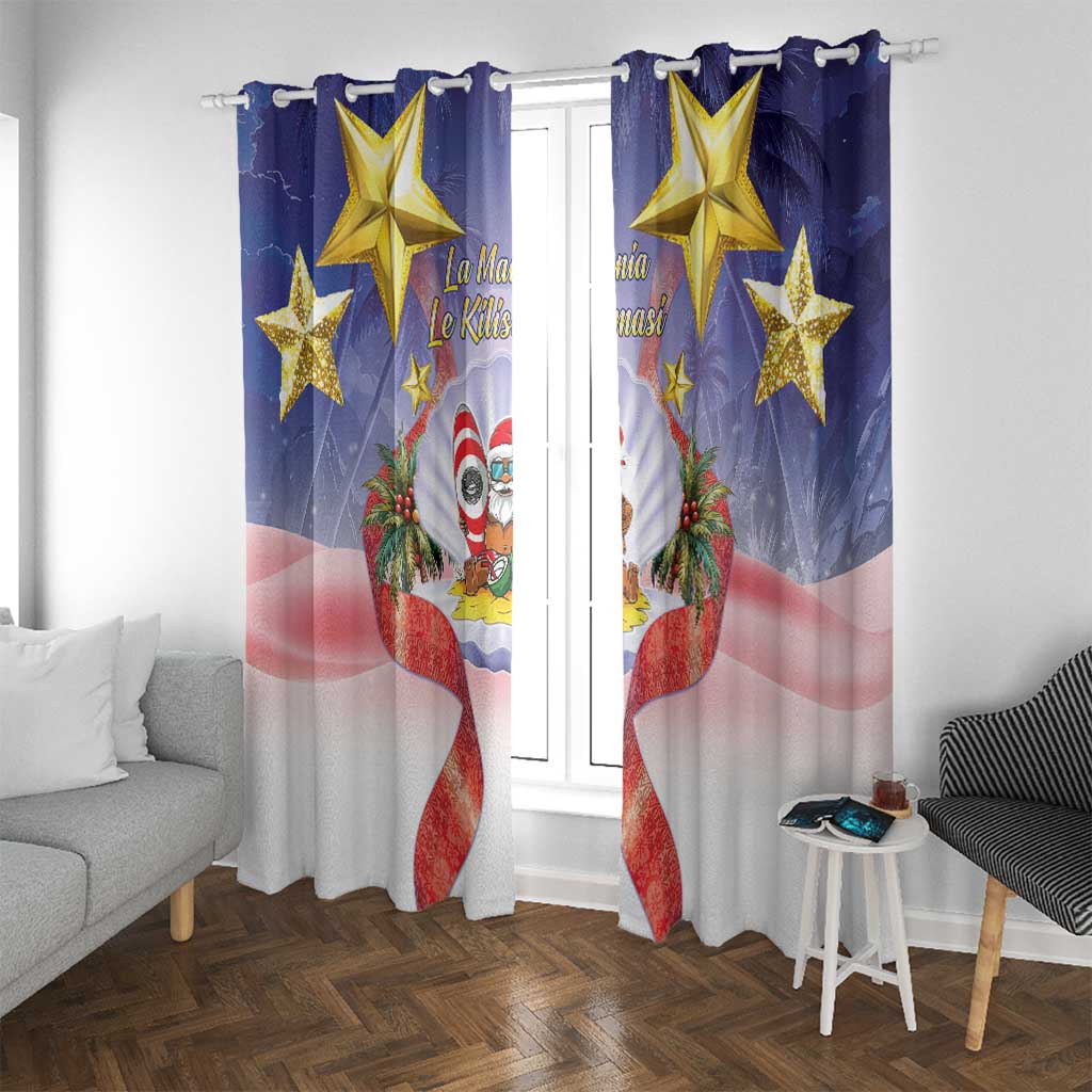 American Samoa Christmas Window Curtain Seashell Santa Beach Vibes LT05 With Grommets Navy - Polynesian Pride