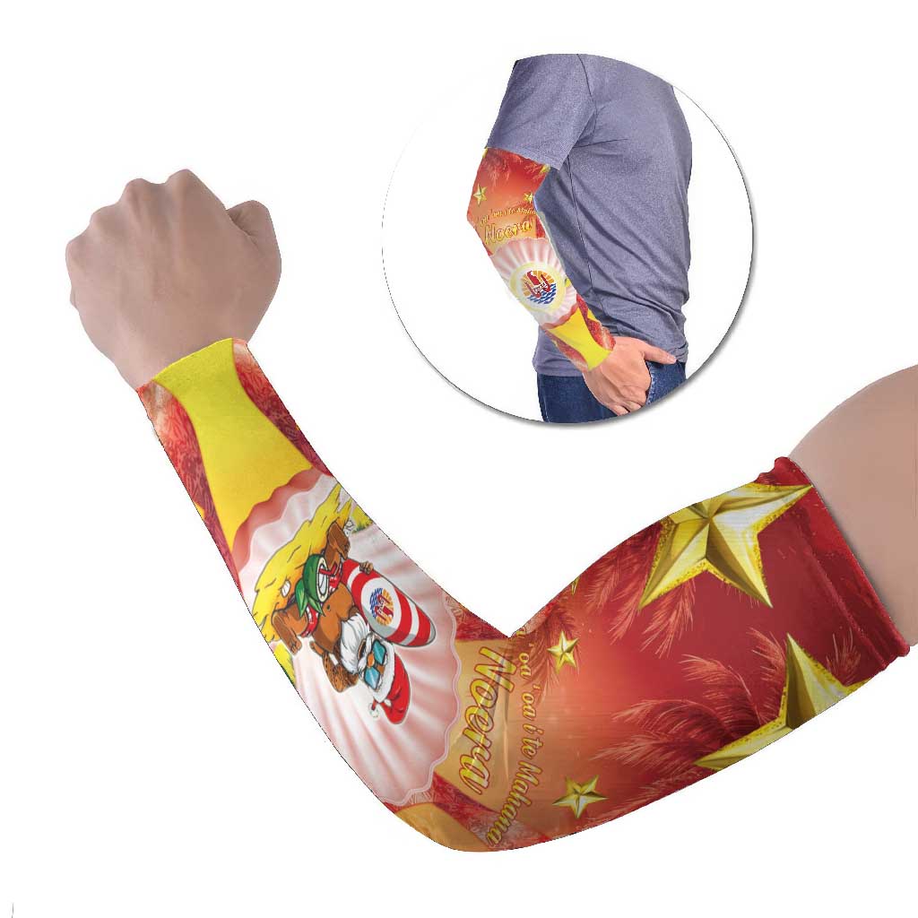 French Polynesia Christmas Arm Sleeves Seashell Santa Beach Vibes LT05 Set of 2 Orange - Polynesian Pride