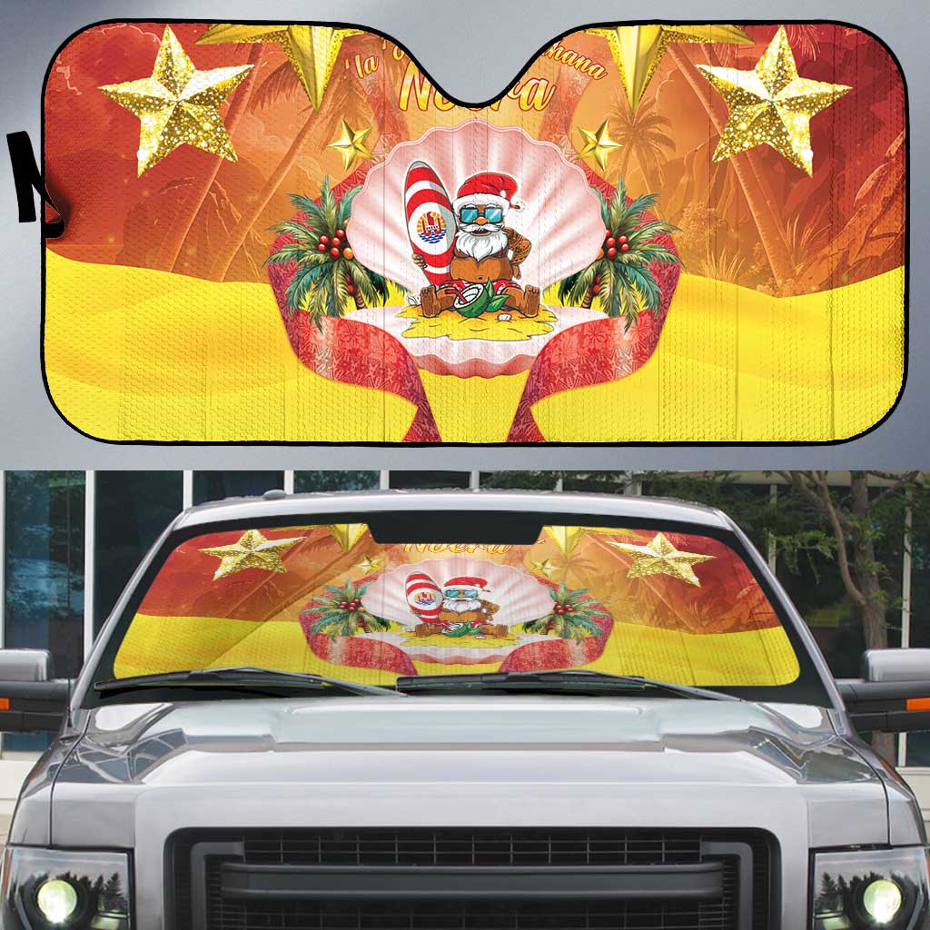 French Polynesia Christmas Auto Sun Shade Seashell Santa Beach Vibes LT05 Orange - Polynesian Pride
