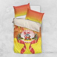 French Polynesia Christmas Bedding Set Seashell Santa Beach Vibes LT05 US Twin 172cm x 218cm Orange - Polynesian Pride