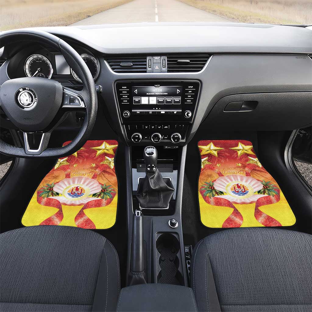 French Polynesia Christmas Car Mats Seashell Santa Beach Vibes LT05 Set 2pcs - Front Orange - Polynesian Pride
