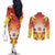 French Polynesia Christmas Couples Matching Off The Shoulder Long Sleeve Dress and Long Sleeve Button Shirt Seashell Santa Beach Vibes - Polynesian Pride