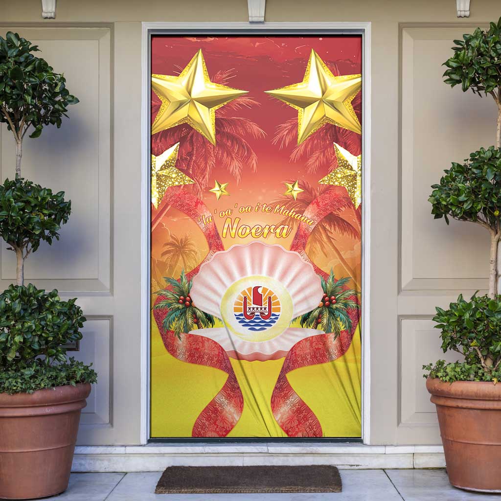 French Polynesia Christmas Door Cover Seashell Santa Beach Vibes LT05 Orange - Polynesian Pride