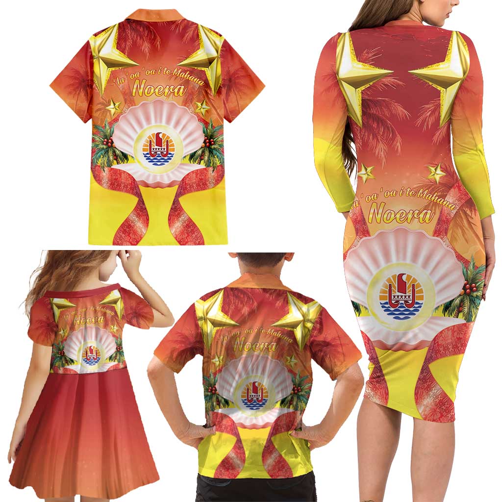 French Polynesia Christmas Family Matching Long Sleeve Bodycon Dress and Hawaiian Shirt Seashell Santa Beach Vibes - Polynesian Pride