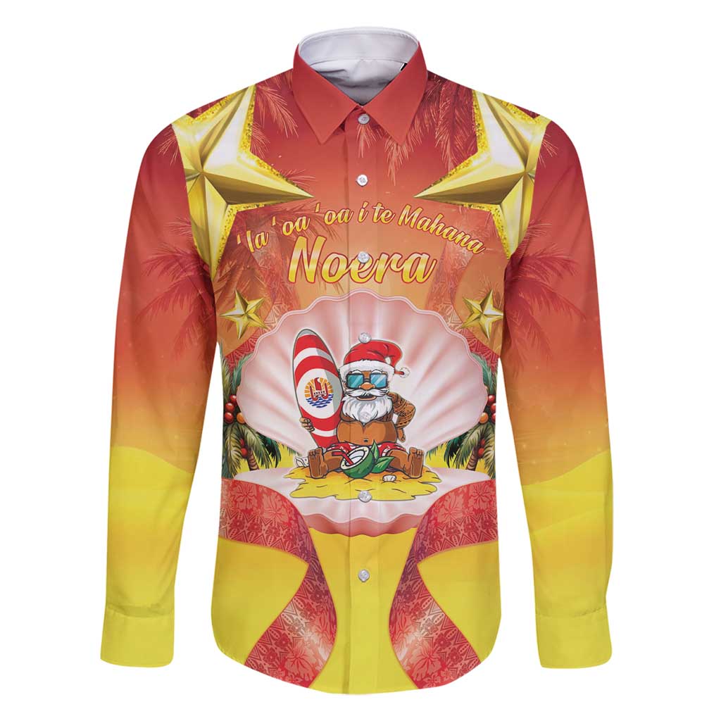 French Polynesia Christmas Family Matching Long Sleeve Bodycon Dress and Hawaiian Shirt Seashell Santa Beach Vibes - Polynesian Pride