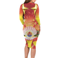 French Polynesia Christmas Family Matching Long Sleeve Bodycon Dress and Hawaiian Shirt Seashell Santa Beach Vibes - Polynesian Pride
