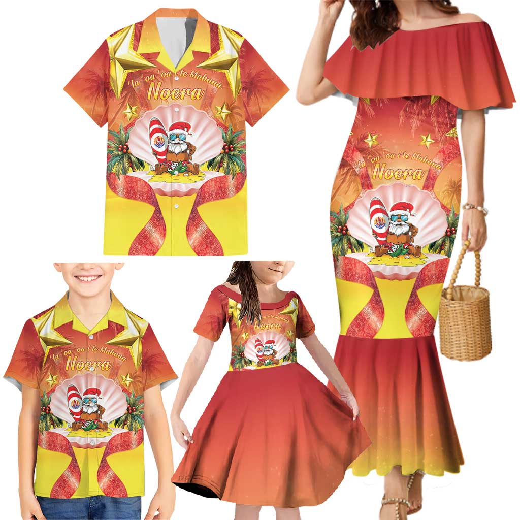 French Polynesia Christmas Family Matching Mermaid Dress and Hawaiian Shirt Seashell Santa Beach Vibes LT05 - Polynesian Pride