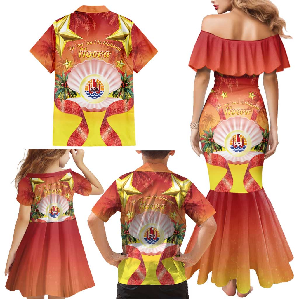 French Polynesia Christmas Family Matching Mermaid Dress and Hawaiian Shirt Seashell Santa Beach Vibes LT05 - Polynesian Pride