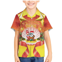 French Polynesia Christmas Family Matching Mermaid Dress and Hawaiian Shirt Seashell Santa Beach Vibes LT05 Son's Shirt Orange - Polynesian Pride