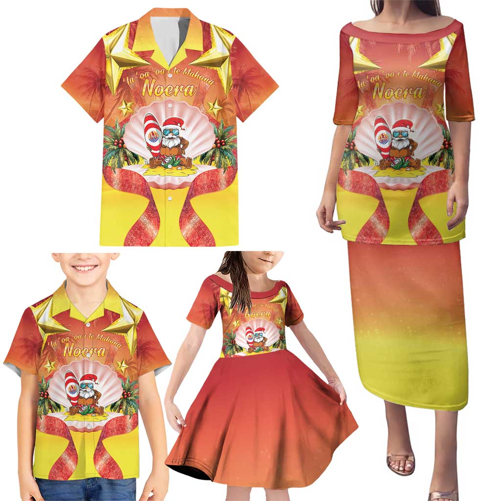 French Polynesia Christmas Family Matching Puletasi and Hawaiian Shirt Seashell Santa Beach Vibes LT05 - Polynesian Pride
