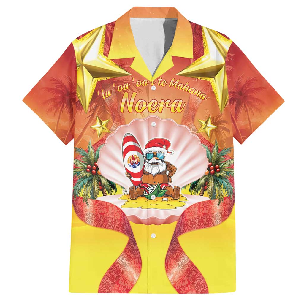 French Polynesia Christmas Family Matching Puletasi and Hawaiian Shirt Seashell Santa Beach Vibes LT05 Dad's Shirt - Short Sleeve Orange - Polynesian Pride