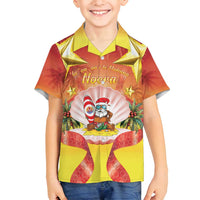 French Polynesia Christmas Family Matching Puletasi and Hawaiian Shirt Seashell Santa Beach Vibes LT05 Son's Shirt Orange - Polynesian Pride