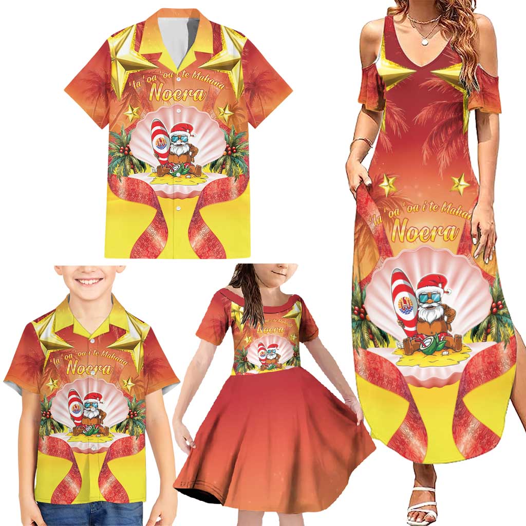 French Polynesia Christmas Family Matching Summer Maxi Dress and Hawaiian Shirt Seashell Santa Beach Vibes - Polynesian Pride