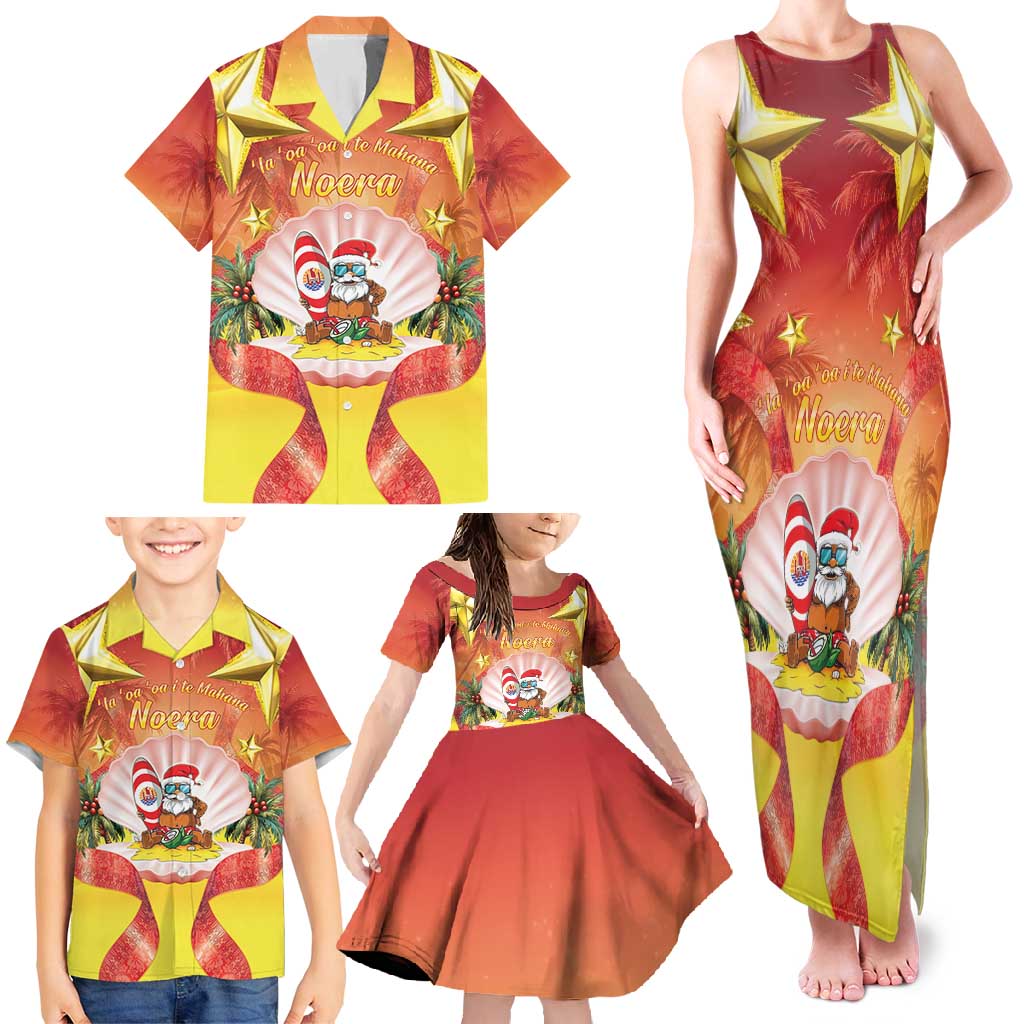 French Polynesia Christmas Family Matching Tank Maxi Dress and Hawaiian Shirt Seashell Santa Beach Vibes LT05 - Polynesian Pride