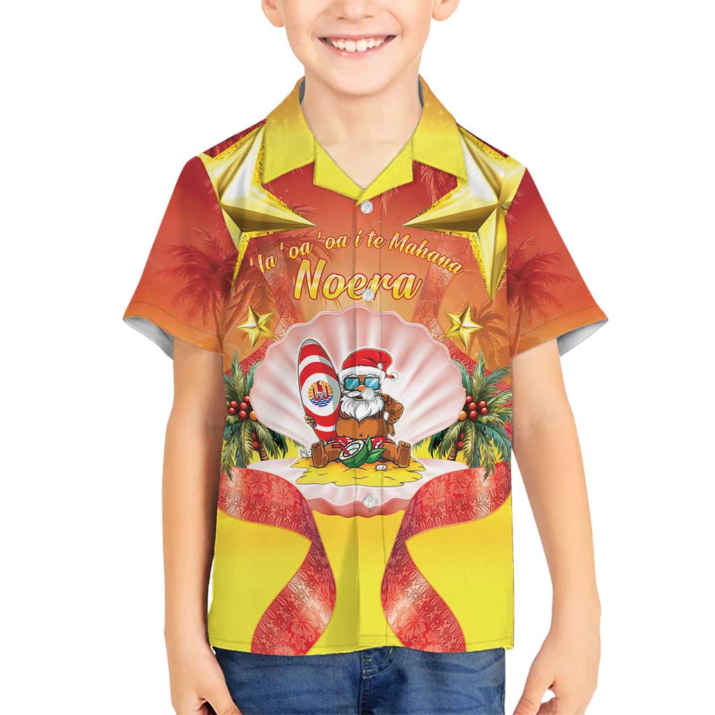 French Polynesia Christmas Family Matching Tank Maxi Dress and Hawaiian Shirt Seashell Santa Beach Vibes LT05 Son's Shirt Orange - Polynesian Pride