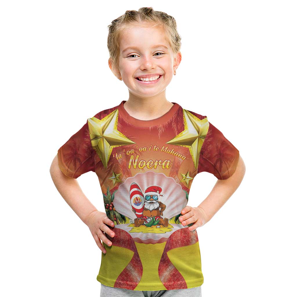 French Polynesia Christmas Kid T Shirt Seashell Santa Beach Vibes LT05 Orange - Polynesian Pride