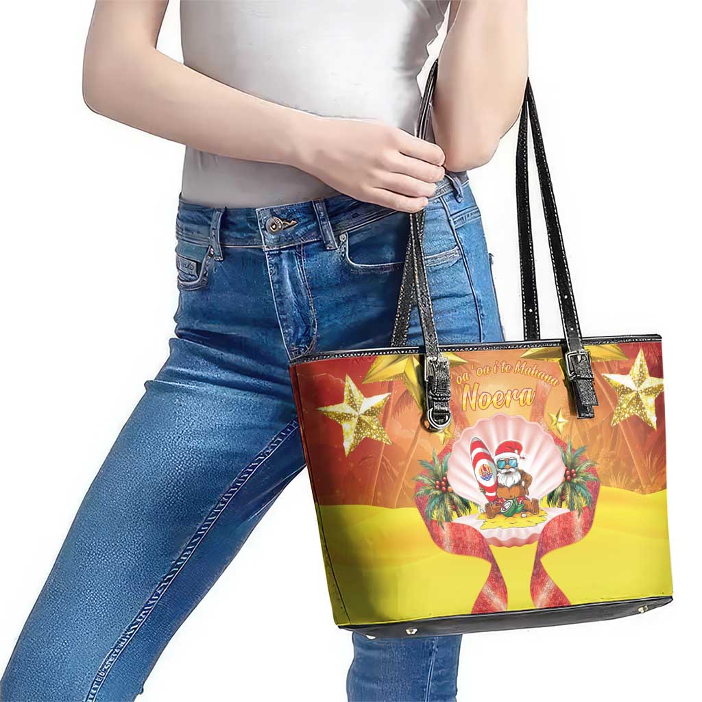 French Polynesia Christmas Leather Tote Bag Seashell Santa Beach Vibes LT05 - Polynesian Pride