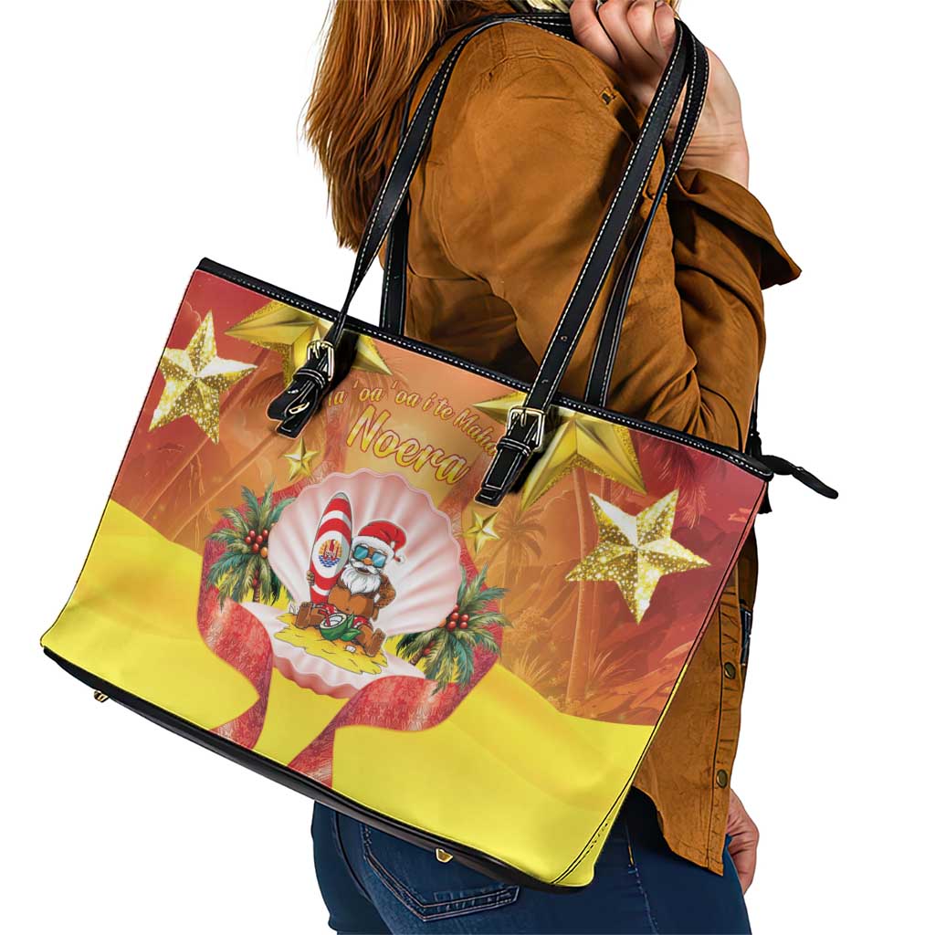 French Polynesia Christmas Leather Tote Bag Seashell Santa Beach Vibes LT05 - Polynesian Pride