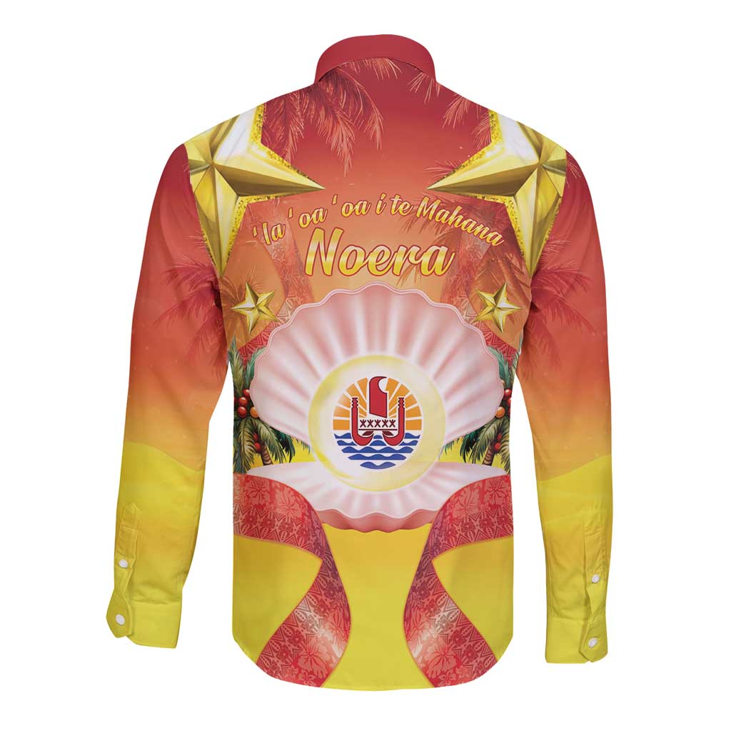 French Polynesia Christmas Long Sleeve Button Shirt Seashell Santa Beach Vibes - Polynesian Pride